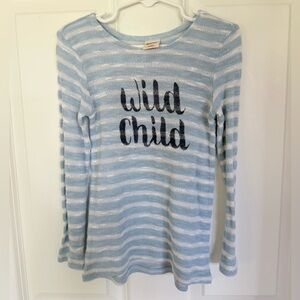 Girls Striped Long Sleeve Shirt - Blue & White Stripes "Wild Thing' - Size 4t